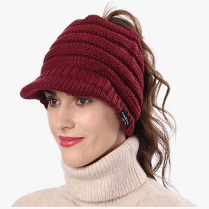 Women's BeanieTail Warm Knit Hat Ponytail Visor